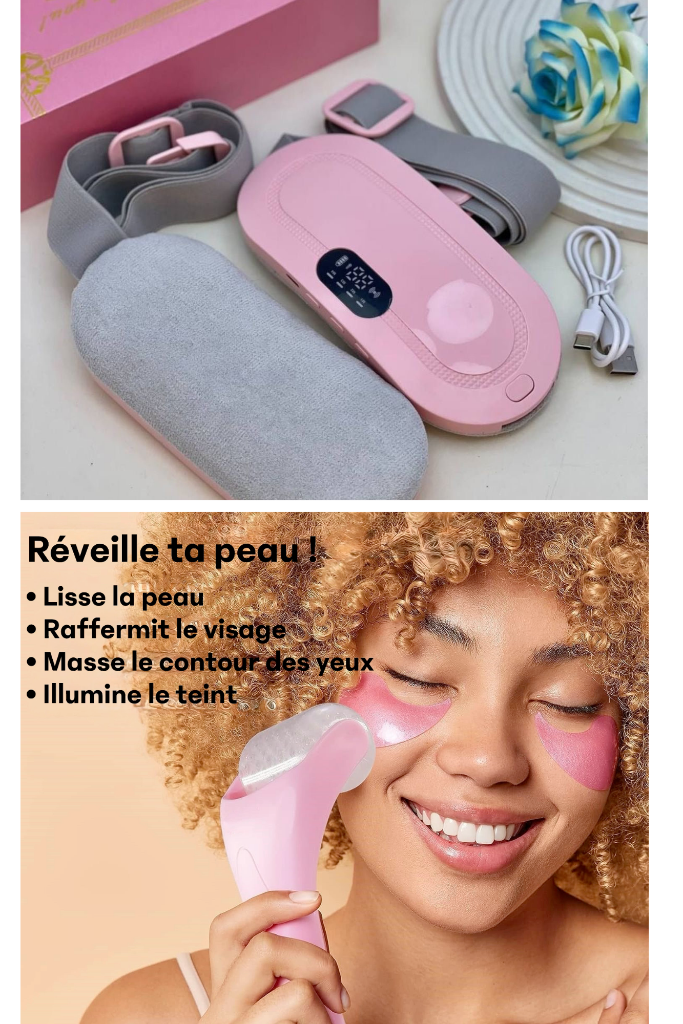 ceinture chauffante menstruelle et roller froid visage 