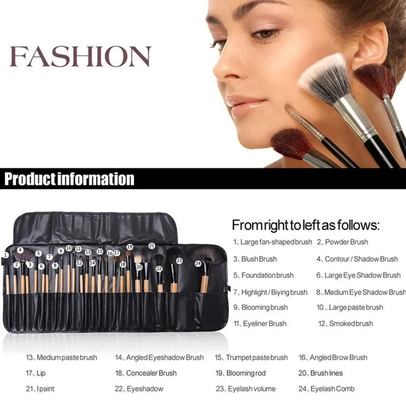 Coffret de 24 Pinceaux Maquillage Professionnels avec Pochette