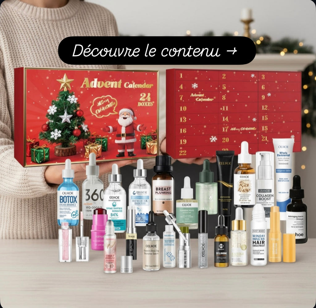 calendrier de l'avent ouvert avec les 24 produits