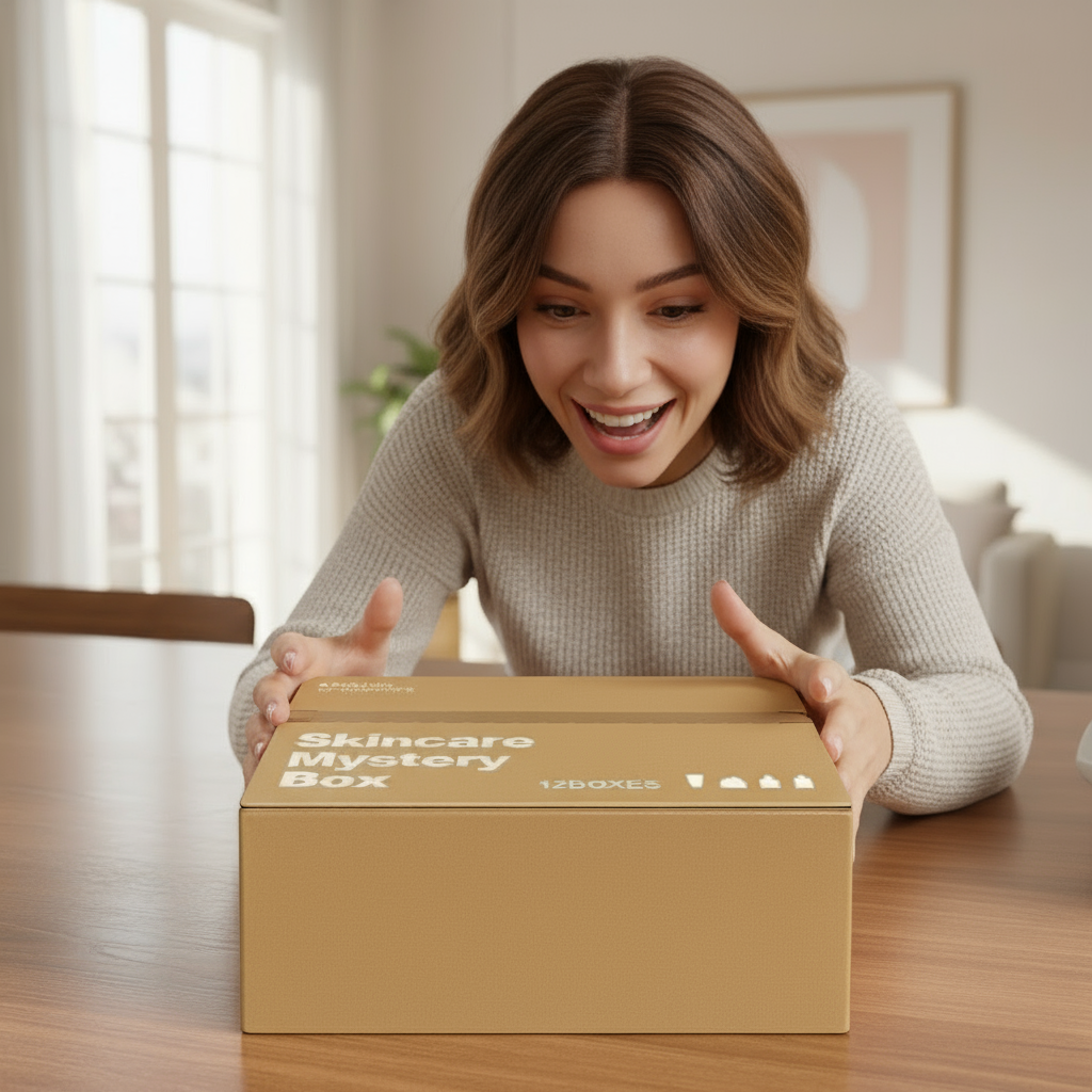 box soin visage prête à ouvrir par une femme