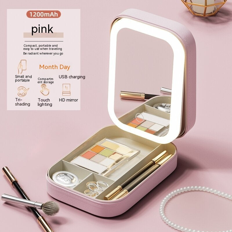 Boîte de Rangement Maquillage avec Miroir LED – Portable & Élégante